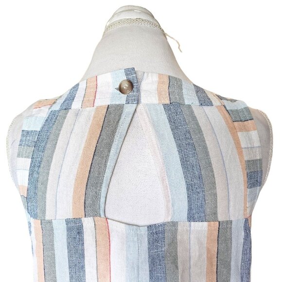 Womens Size Small Striped Linen Blend Shift Dress Neutral Striped Summer Pockets - Picture 6 of 13